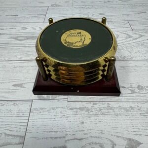 2001 Masters Golf Tournament Coasters Set Brass Green Holder Display